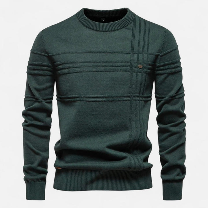 Herre Strikpullover - Riflet Rundhalset Model med Strukturmønster