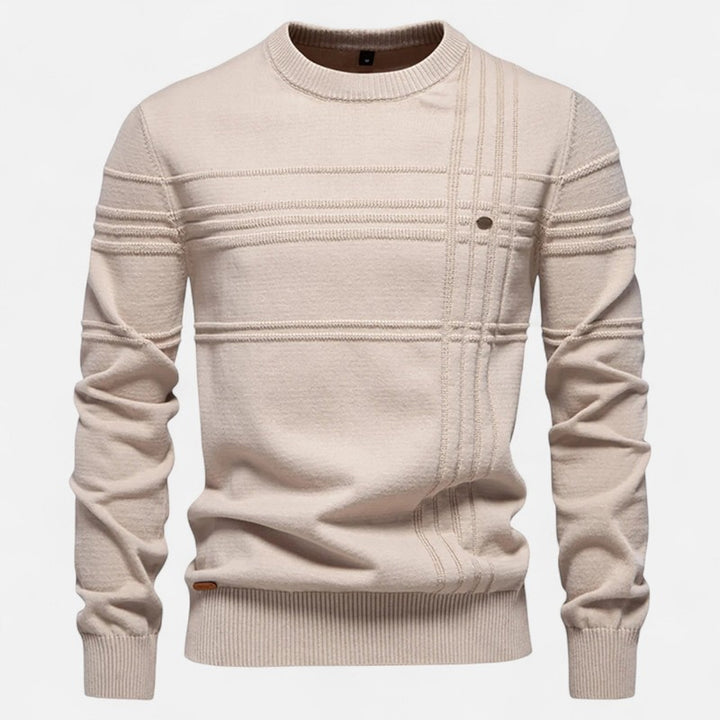 Herre Strikpullover - Riflet Rundhalset Model med Strukturmønster