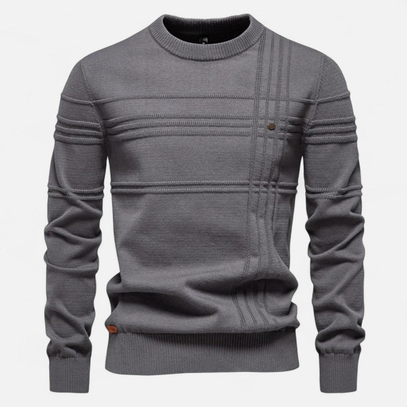 Herre Strikpullover - Riflet Rundhalset Model med Strukturmønster