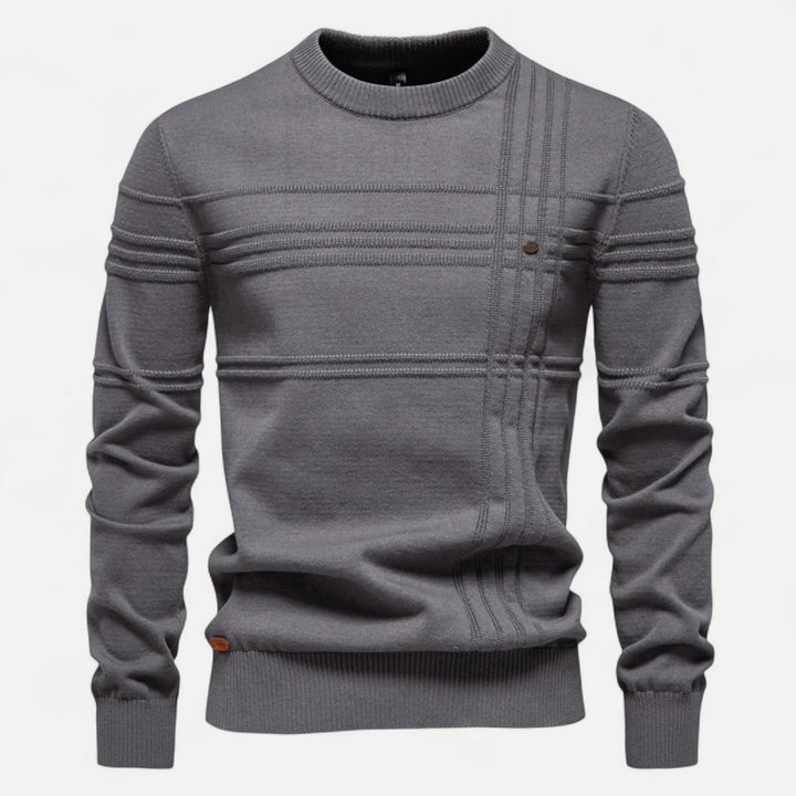 Herre Strikpullover - Riflet Rundhalset Model med Strukturmønster