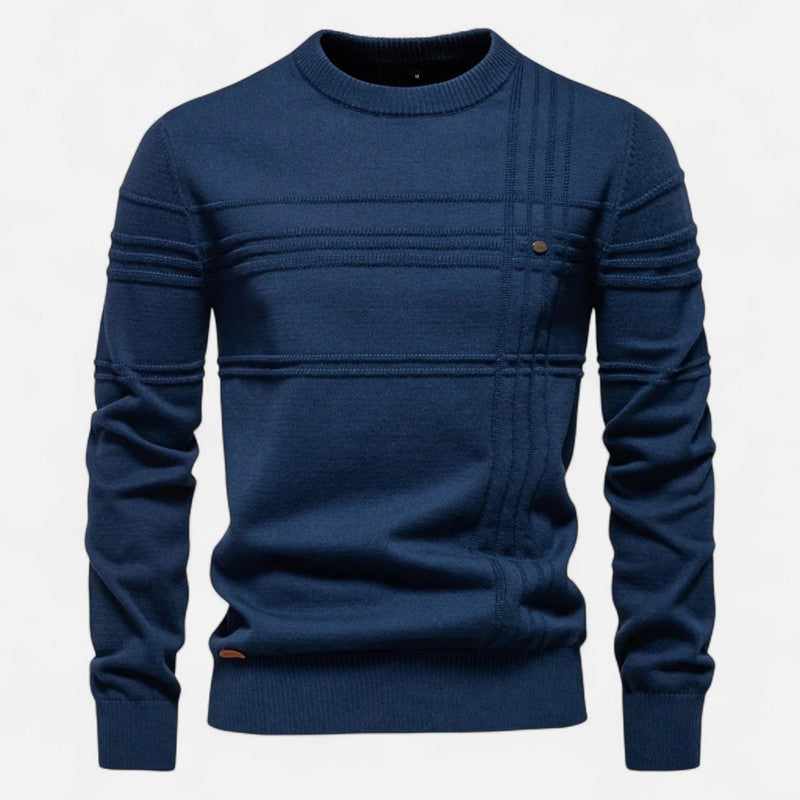 Herre Strikpullover - Riflet Rundhalset Model med Strukturmønster