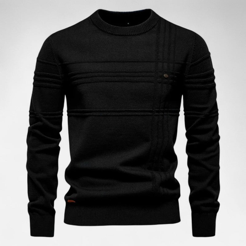 Herre Strikpullover - Riflet Rundhalset Model med Strukturmønster