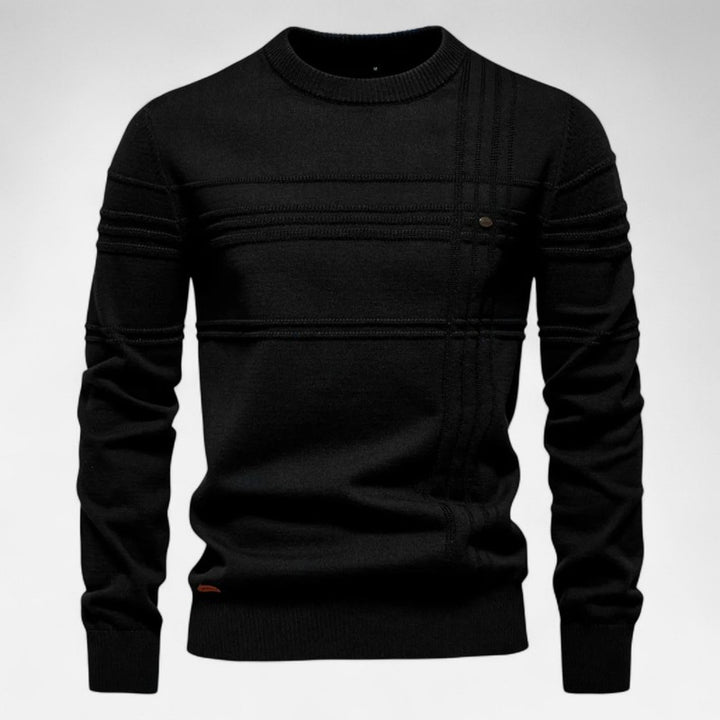 Herre Strikpullover - Riflet Rundhalset Model med Strukturmønster
