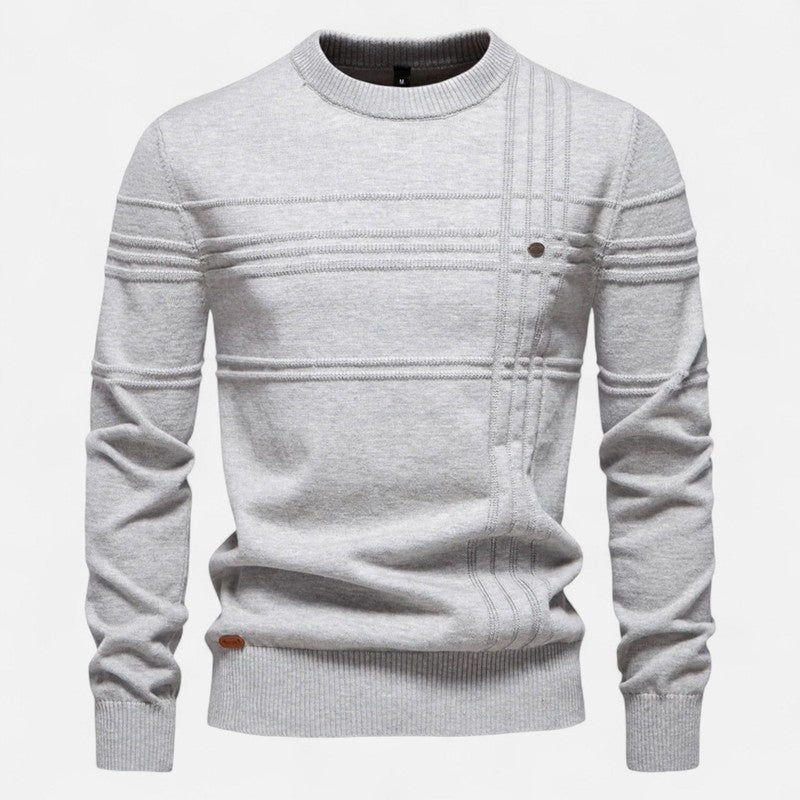 Herre Strikpullover - Riflet Rundhalset Model med Strukturmønster