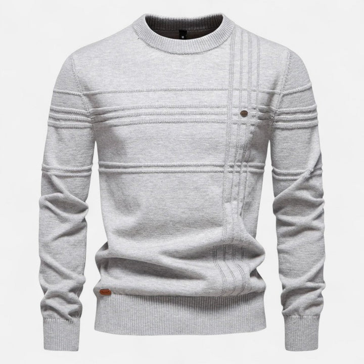 Herre Strikpullover - Riflet Rundhalset Model med Strukturmønster