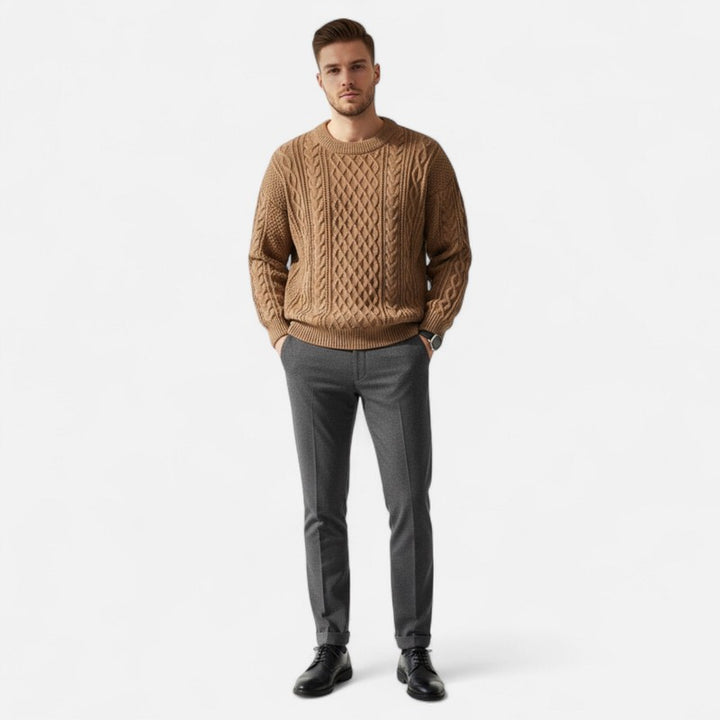 Herre Sweater med Kabelstrik - Rund Hals