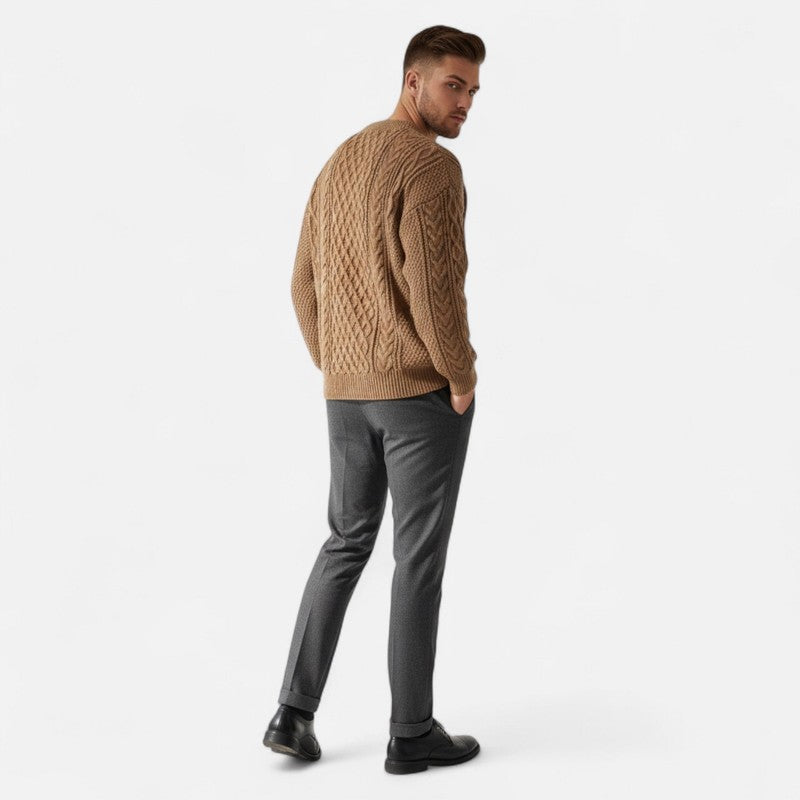 Herre Sweater med Kabelstrik - Rund Hals