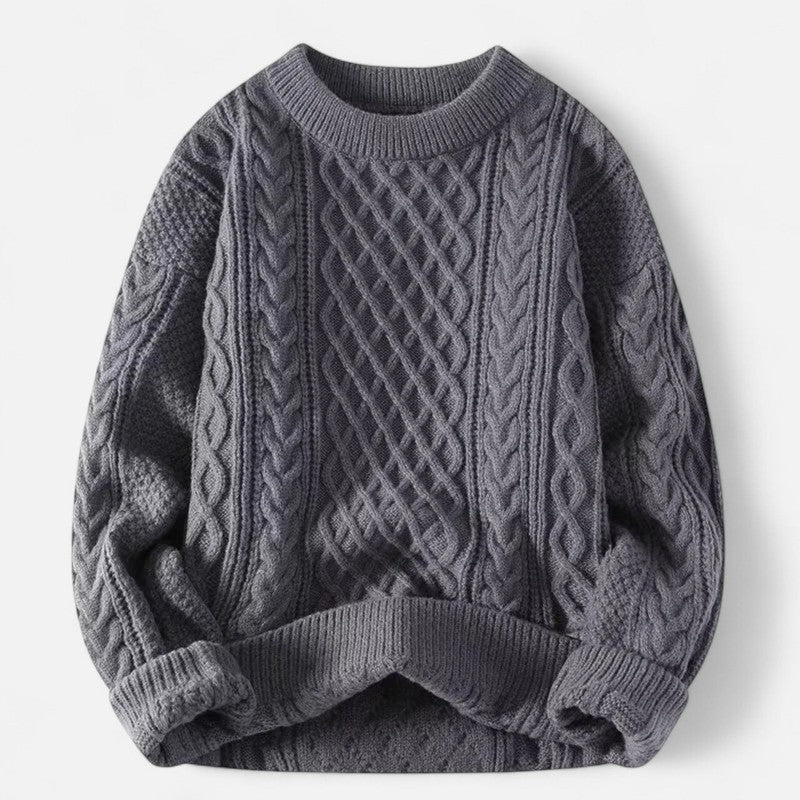 Herre Sweater med Kabelstrik - Rund Hals