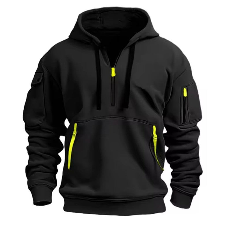 Herrehoodie med lynlåslommer og hætte