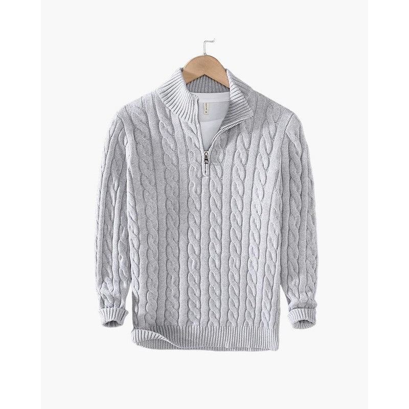 Herrers Cableknit Sweater - Lynlås i halsen