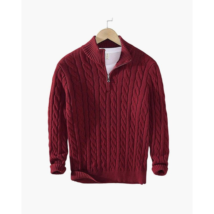 Herrers Cableknit Sweater - Lynlås i halsen