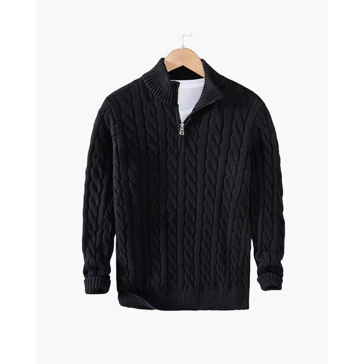 Herrers Cableknit Sweater - Lynlås i halsen