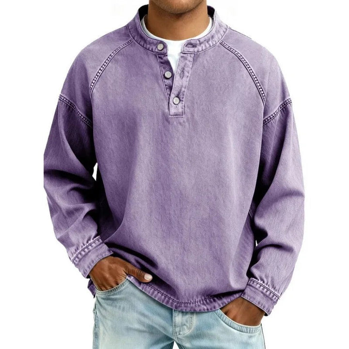 Herres sweater med langærmer og delvis knapper