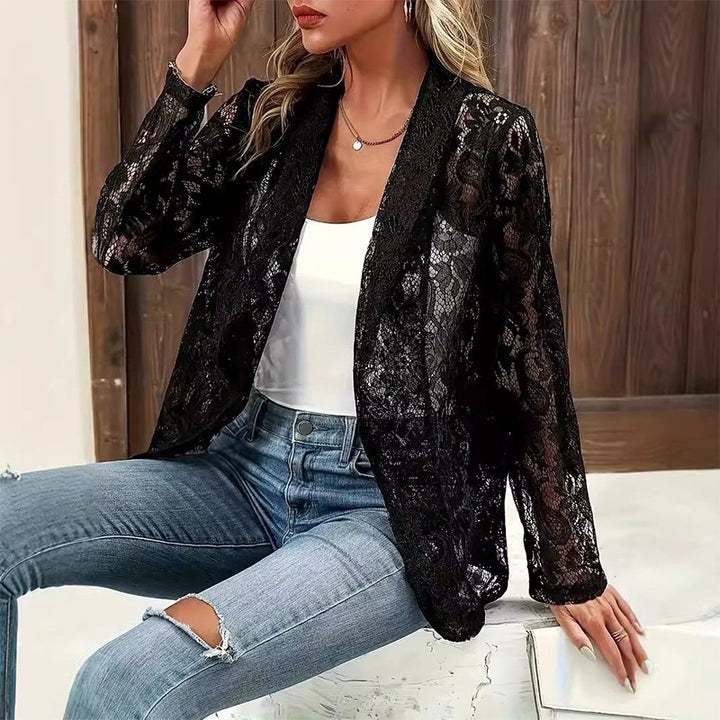Kvinders Blazer med Blonder - Åben Krave