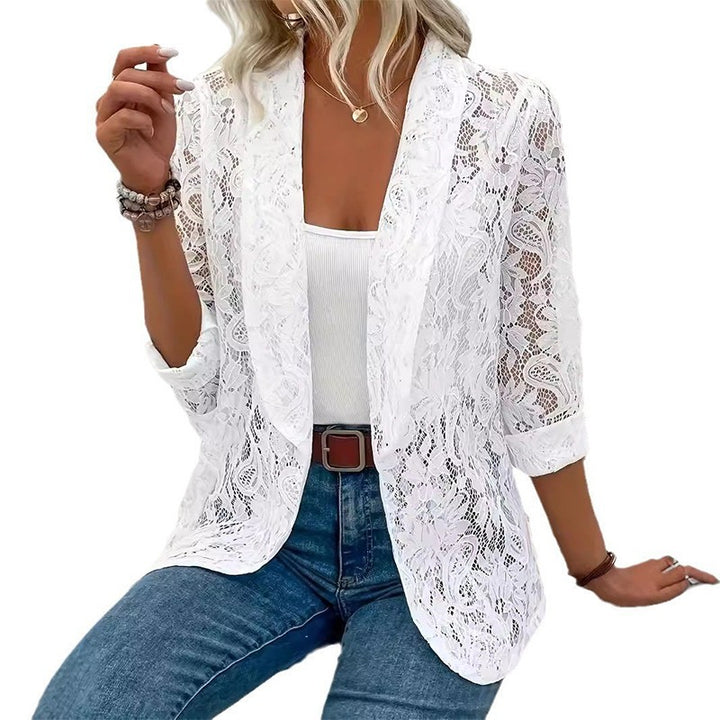 Kvinders Blazer med Blonder - Åben Krave