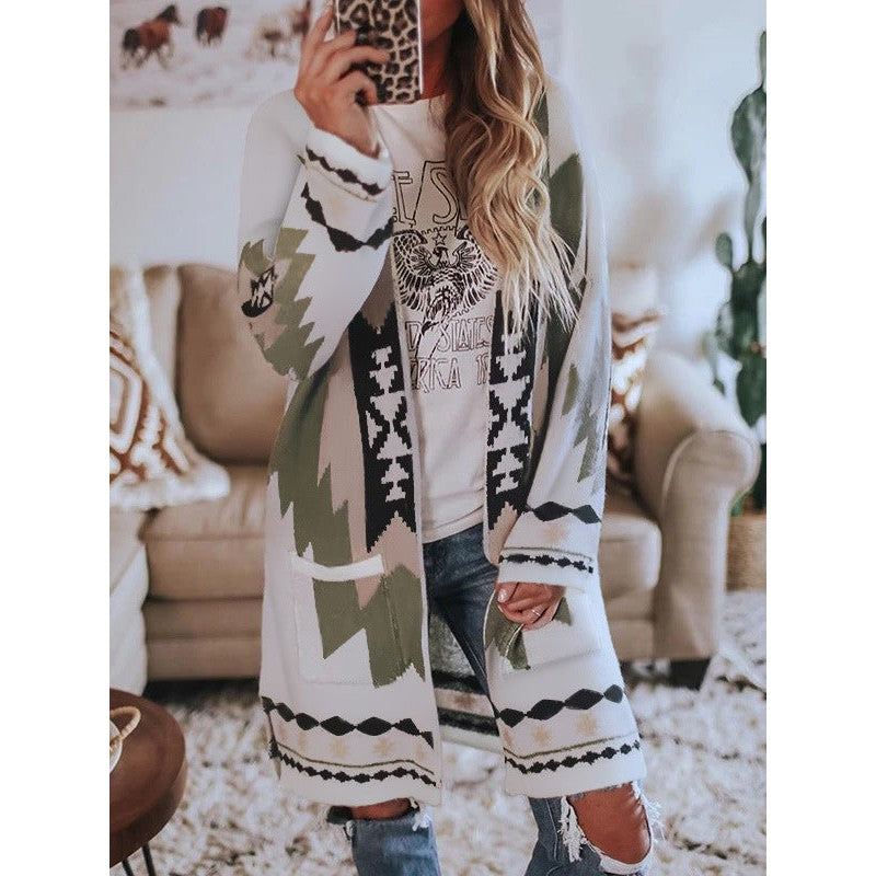 Kvinders Cardigan med geometrisk print - Oversized