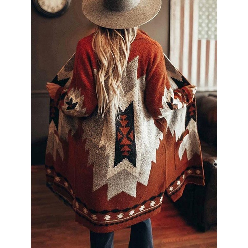 Kvinders Cardigan med geometrisk print - Oversized