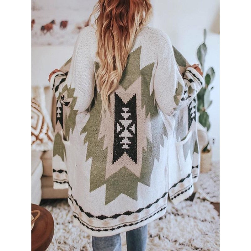 Kvinders Cardigan med geometrisk print - Oversized