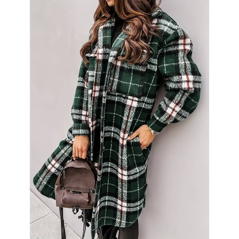 Kvinders Checket Jakke - Oversized Langt Silhuet