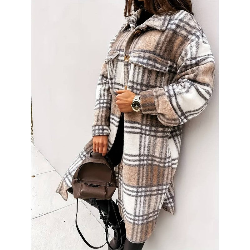 Kvinders Checket Jakke - Oversized Langt Silhuet