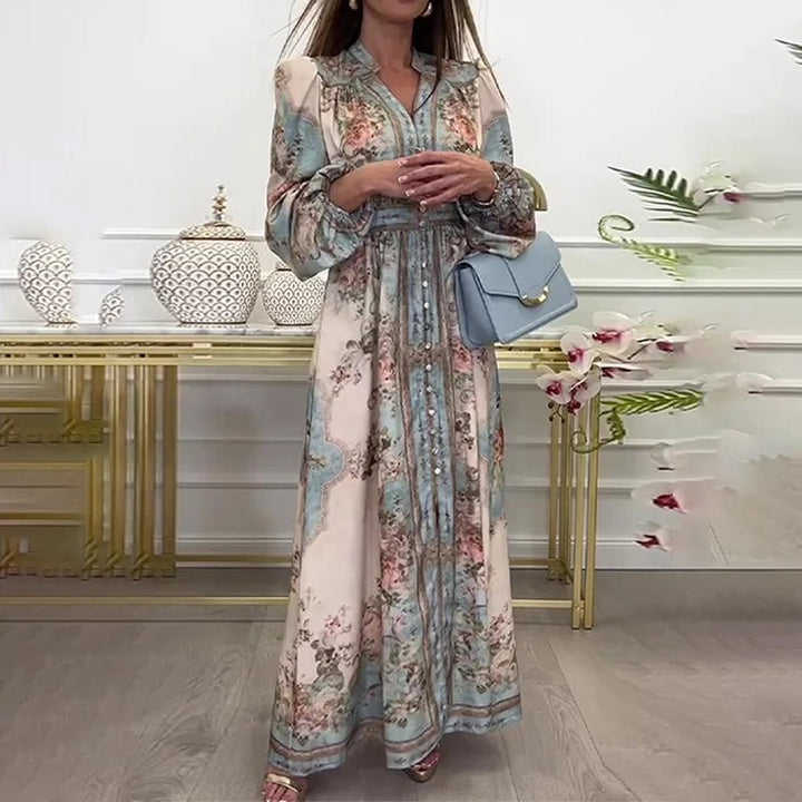 Kvinders floral maxi kjole - A-linje med elastisk talje