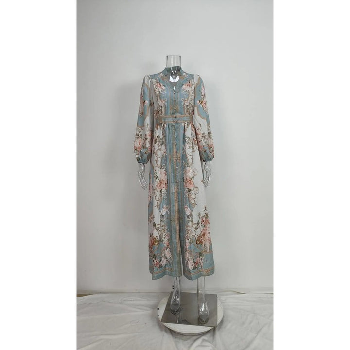 Kvinders floral maxi kjole - A-linje med elastisk talje