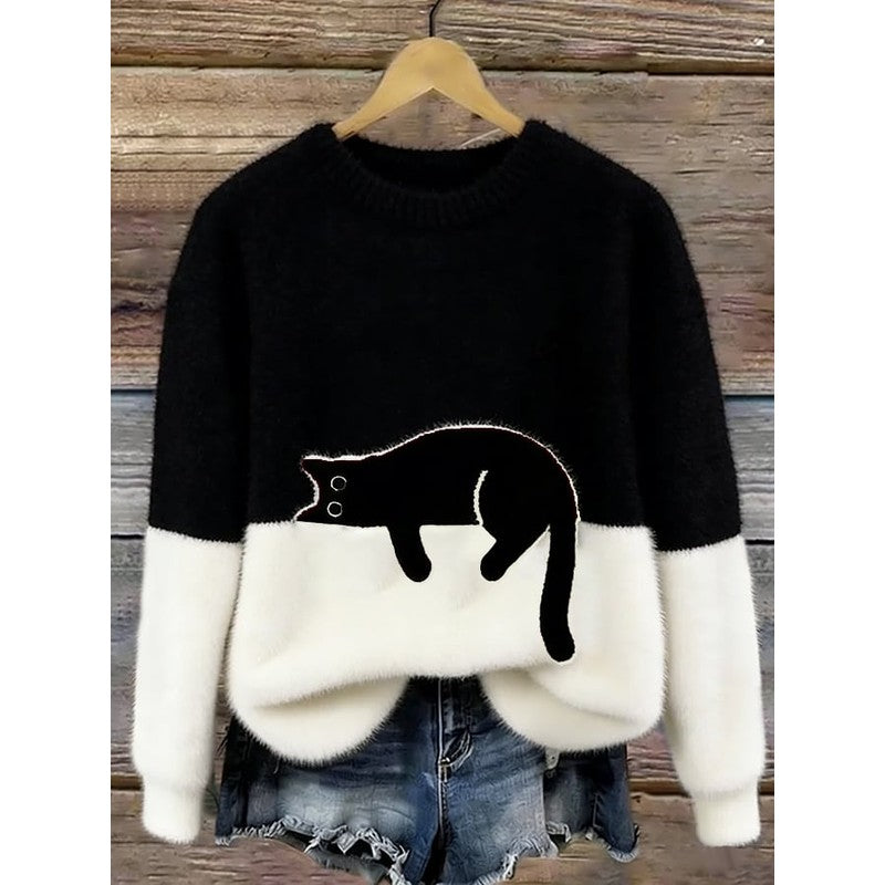 Kvinders Oversized Sweater med Kattegning