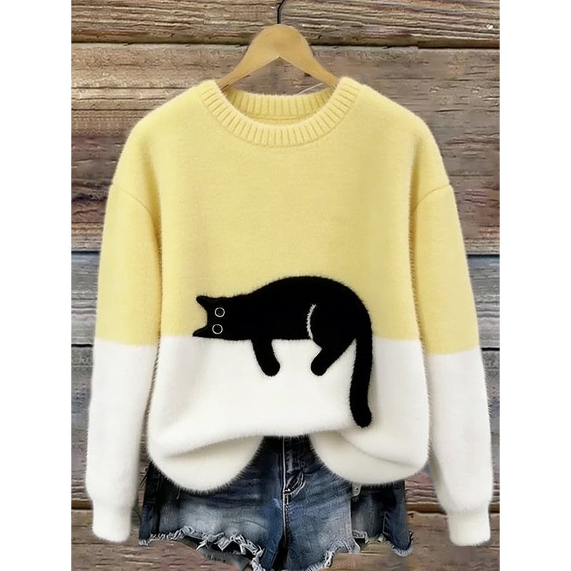 Kvinders Oversized Sweater med Kattegning