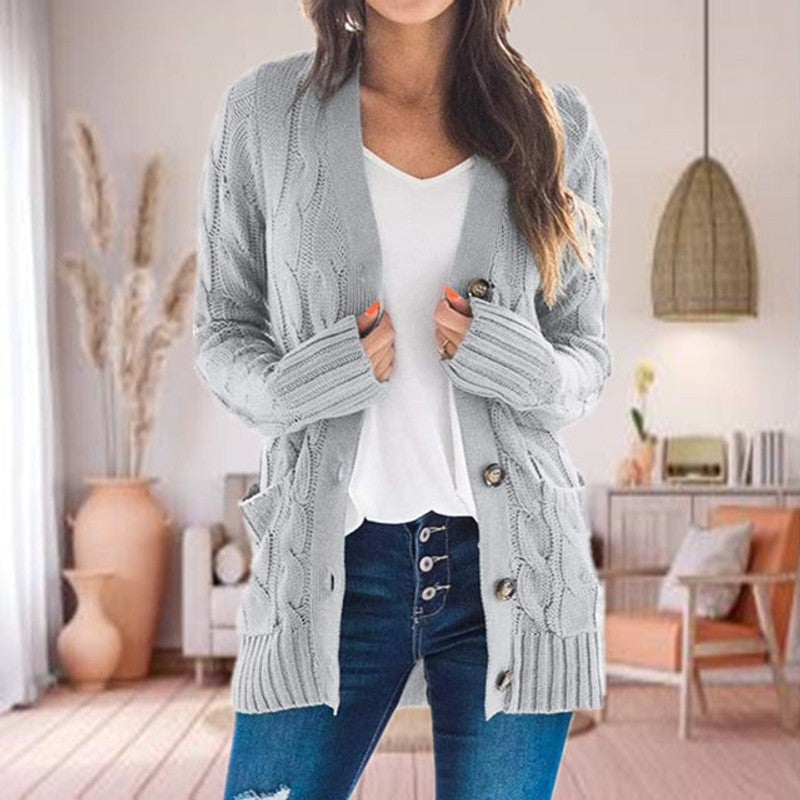 Kvinders strikket cardigan - Kabelstrik og åben front