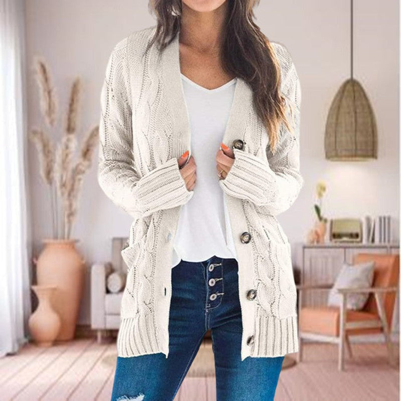 Kvinders strikket cardigan - Kabelstrik og åben front