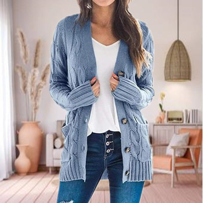 Kvinders strikket cardigan - Kabelstrik og åben front