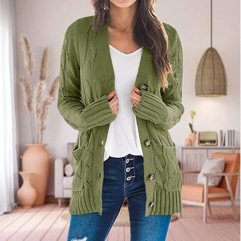 Kvinders strikket cardigan - Kabelstrik og åben front