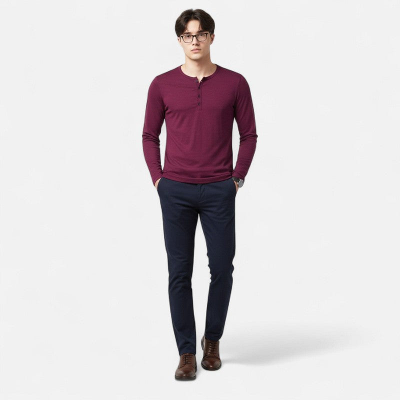 Mænds langærmet Henley-skjorte - Knapfront