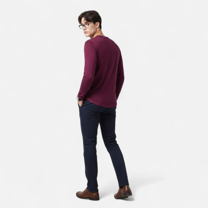 Mænds langærmet Henley-skjorte - Knapfront