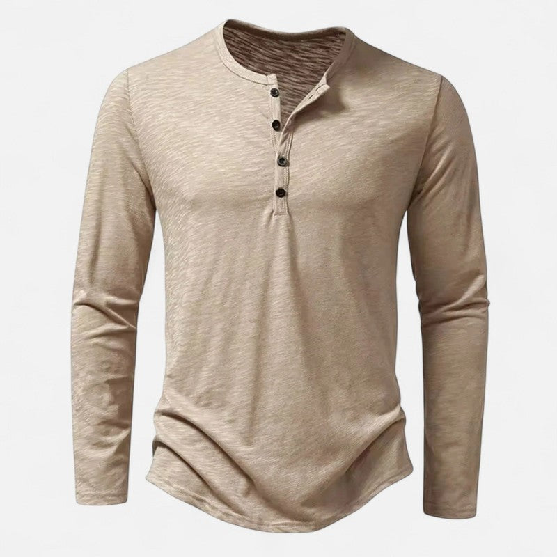 Mænds langærmet Henley-skjorte - Knapfront