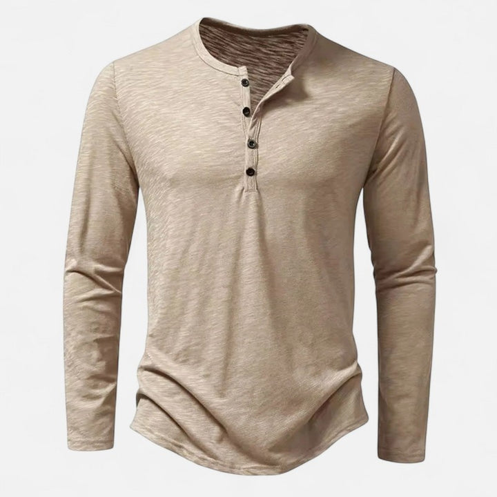 Mænds langærmet Henley-skjorte - Knapfront