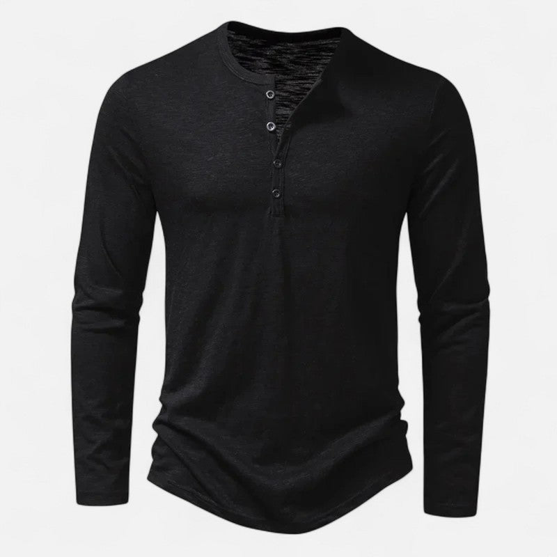 Mænds langærmet Henley-skjorte - Knapfront